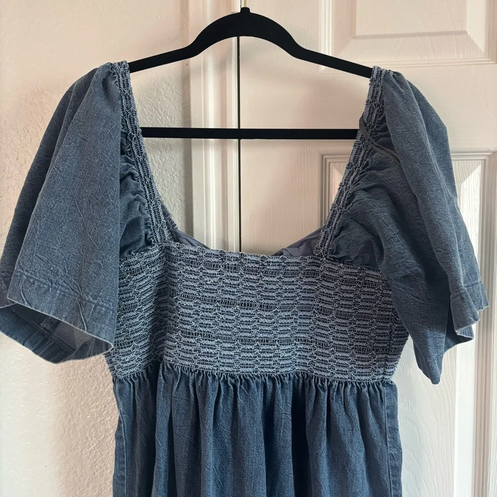 Free People Easy to Love Denim Mini Dress‎ Size L - Picture 7 of 7
